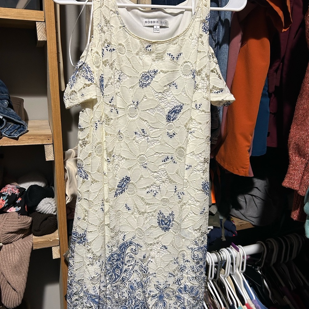 Robbie Bee Cream and Blue Floral Mini Dress